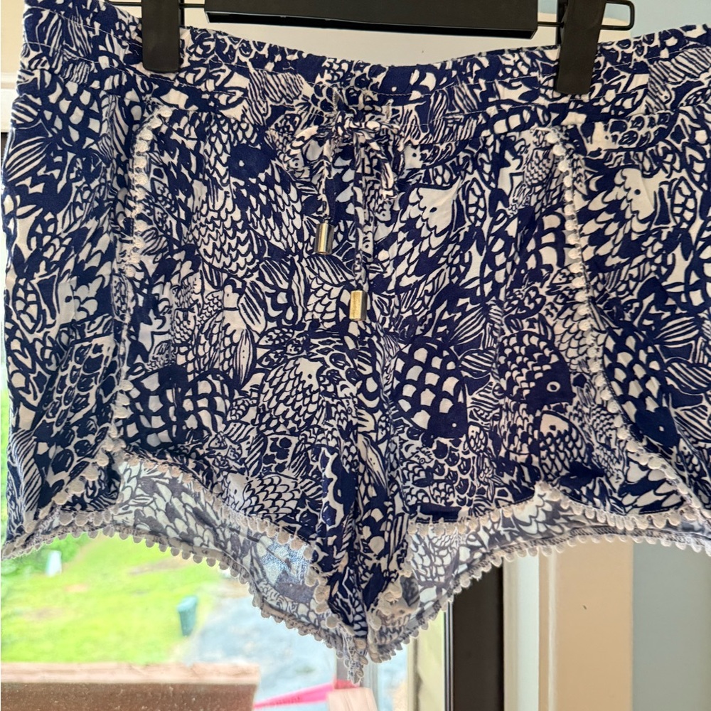 Blue and White Patterned Women's Sleep Shorts